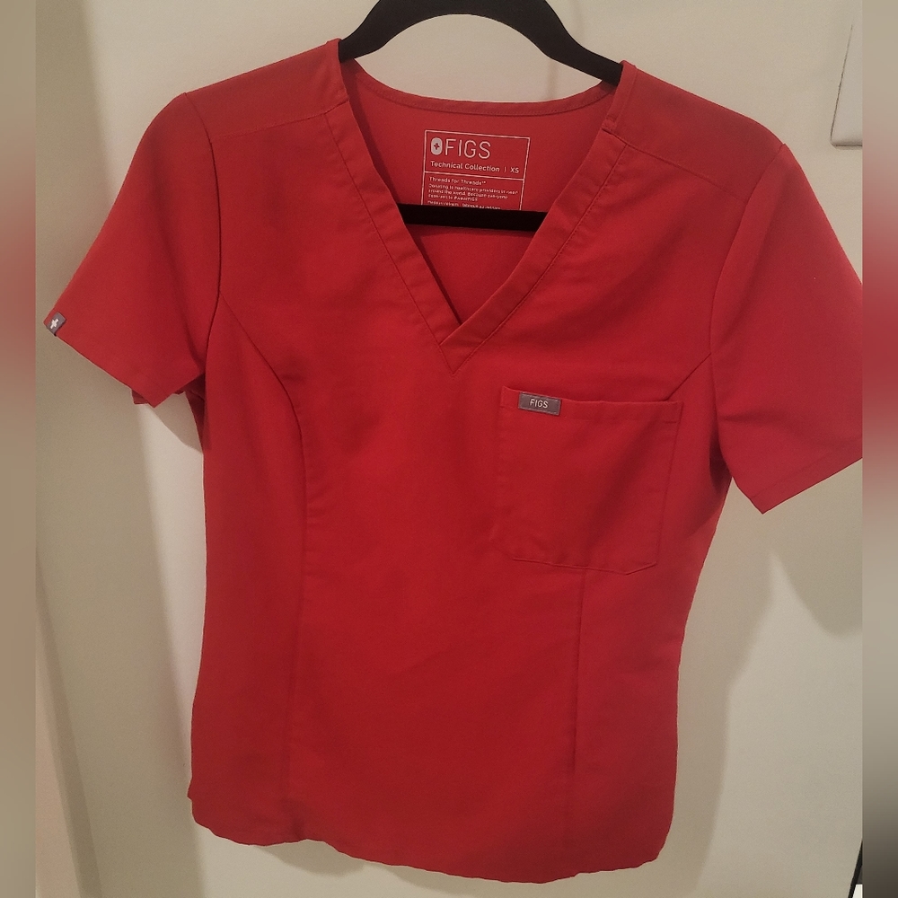 Figs Pop Red Slim Fit Catrina Top